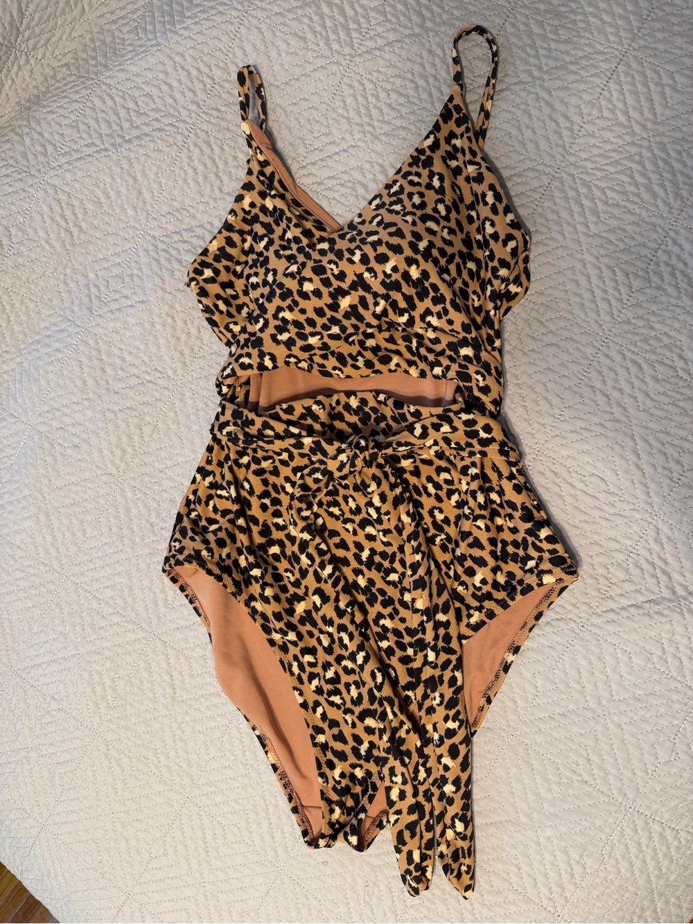 Aerie Leopard Print One-Piece Swimsuit with Front Cutout (size Medium) - Picture 3 of 6